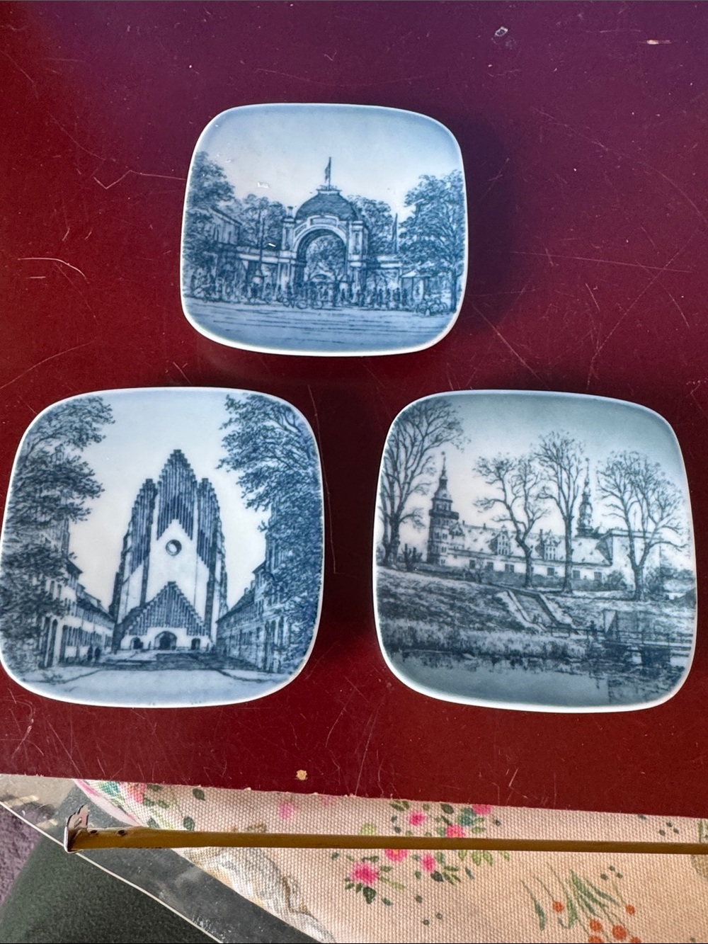 B&G Bing & Grondahl Mini Square Plate, Coaster, Ashtray, Wall Hanging - Set of 3